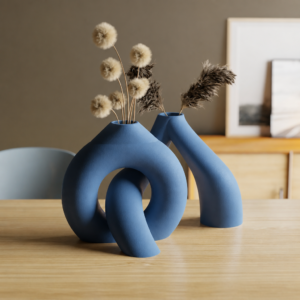 Interlocking Vazo – 3D Baskı İç İçe Geçen Dekoratif Vazo-Mavi