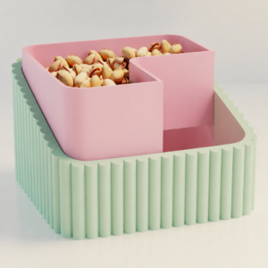 Fıstık Kasesi – 3D Baskı Çift Hazneli Kabuk Ayırıcı Sunum Kasesi - Mint Pembe