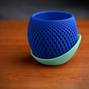 Küre Saksı – 3D Baskı Kafes Dokulu İki Parçalı Dekoratif Saksı - Mavi-Mint