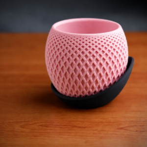 Küre Saksı – 3D Baskı Kafes Dokulu İki Parçalı Dekoratif Saksı - Pembe-Siyah