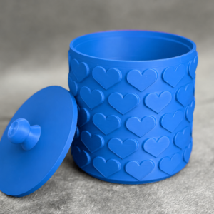 Kalp Desenli Kapaklı Saklama Kutusu – 3D Baskı İki Renkli Organizer - Mavi