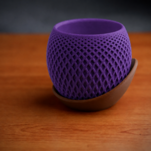 Küre Saksı – 3D Baskı Kafes Dokulu İki Parçalı Dekoratif Saksı - Mor-Kahverengi