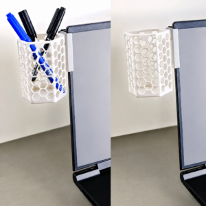 Monitor Kalemlik – 3D Baskı Petek Desenli Laptop Kenar Altıgen Kalemlik-Beyaz