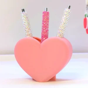 Kalp Şekilli Kalemlik – 3D Baskı Masaüstü Organizer - Pembe