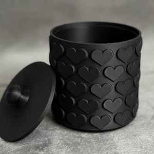 Kalp Desenli Kapaklı Saklama Kutusu – 3D Baskı İki Renkli Organizer - Siyah