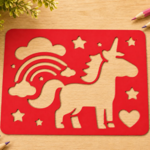 Unicorn ve Gökkuşağı Çizim Şablonu – 3D Baskı Desen Kalıbı - Kırmızı
