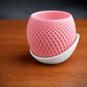 Küre Saksı – 3D Baskı Kafes Dokulu İki Parçalı Dekoratif Saksı - Pembe-Beyaz