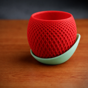 Küre Saksı – 3D Baskı Kafes Dokulu İki Parçalı Dekoratif Saksı - Kırmızı-Mint