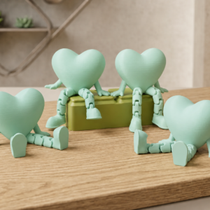 Hareketli Kalp Figürü – 3D Baskı Eklemli Dekoratif Oyuncak (1 Adet)-Mint