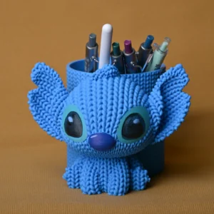 Knitted Kalemlik – 3D Baskı Sevimli Karakterli Masaüstü Kalem Organizeri-Mavi