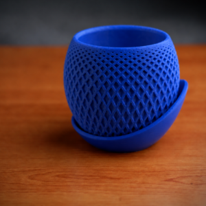 Küre Saksı – 3D Baskı Kafes Dokulu İki Parçalı Dekoratif Saksı - Mavi-Mavi