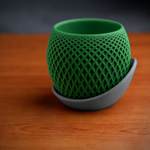 Küre Saksı – 3D Baskı Kafes Dokulu İki Parçalı Dekoratif Saksı - Yeşil-Gri