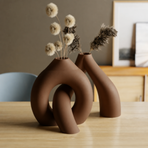 Interlocking Vazo – 3D Baskı İç İçe Geçen Dekoratif Vazo-Kahverengi