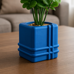 Square Planter – 3D Baskı Izgara Desenli Küp Saksı-Mavi