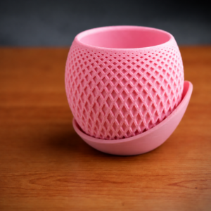 Küre Saksı – 3D Baskı Kafes Dokulu İki Parçalı Dekoratif Saksı - Pembe-Pembe