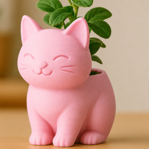 Sevimli Kedi Saksı – 3D Baskı Figürlü Sukulent Saksısı-Pembe