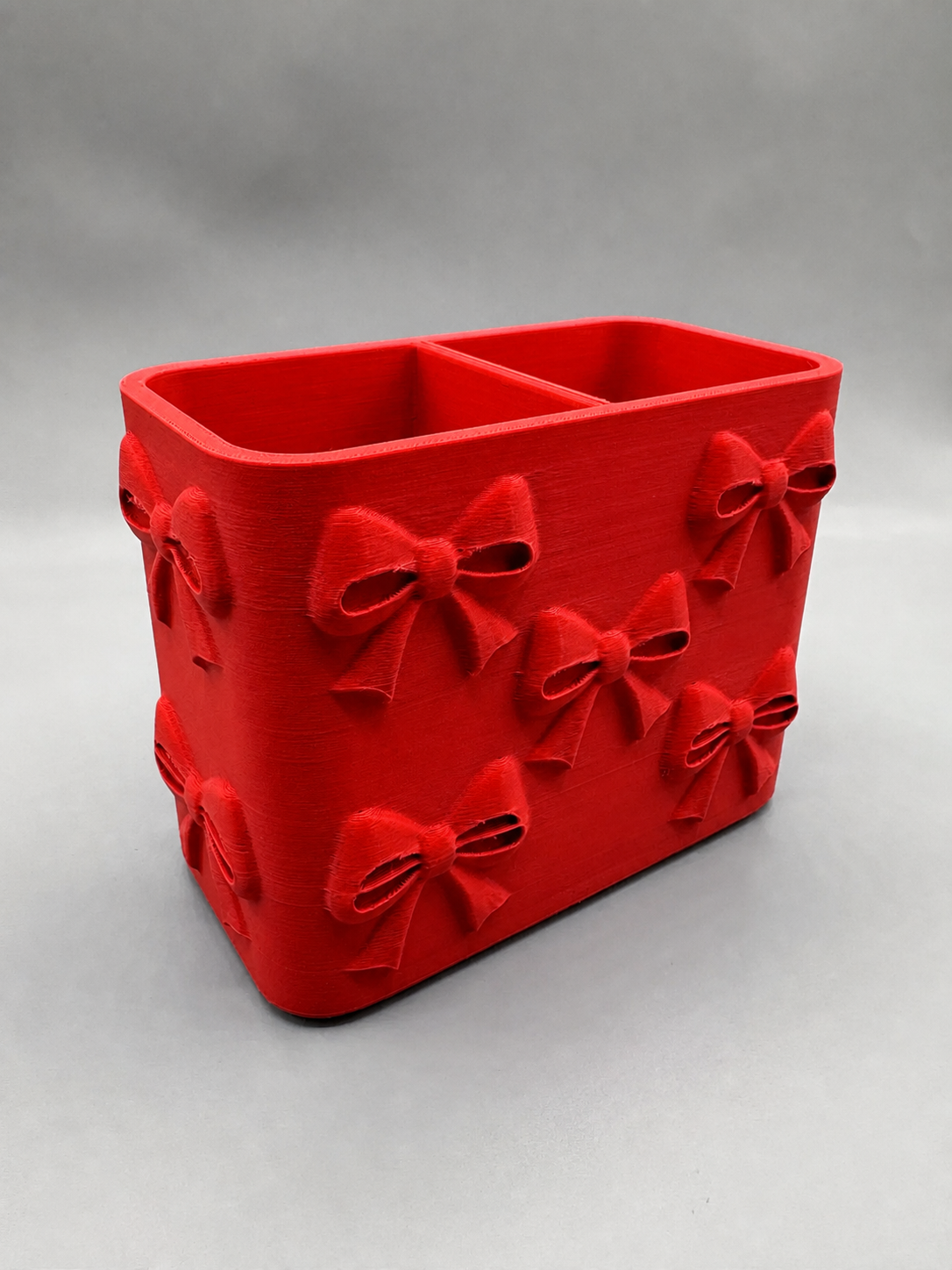 Fiyonk Desenli Bölmeli Kalemlik – 3D Baskı Masaüstü Organizer - Kırmızı