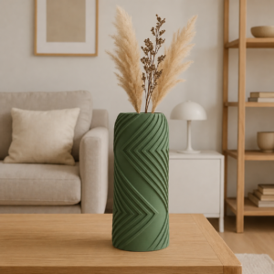 Vector Vazo – 3D Baskı Geometrik Çizgili Dekoratif Vazo-Yeşil