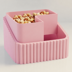 Fıstık Kasesi – 3D Baskı Çift Hazneli Kabuk Ayırıcı Sunum Kasesi - Pembe Pembe