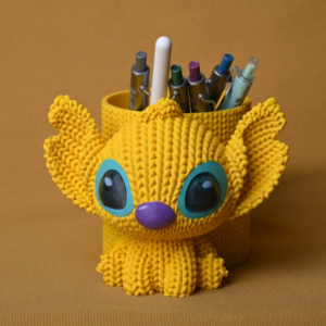 Knitted Kalemlik – 3D Baskı Sevimli Karakterli Masaüstü Kalem Organizeri-Sarı