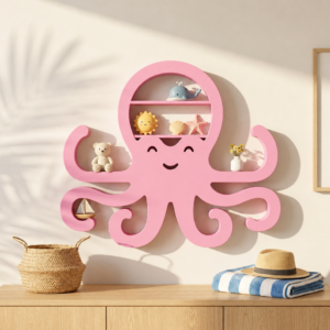 Ahtapot Duvar Rafı – 3D Baskı Dekoratif Mini Raf-Pembe