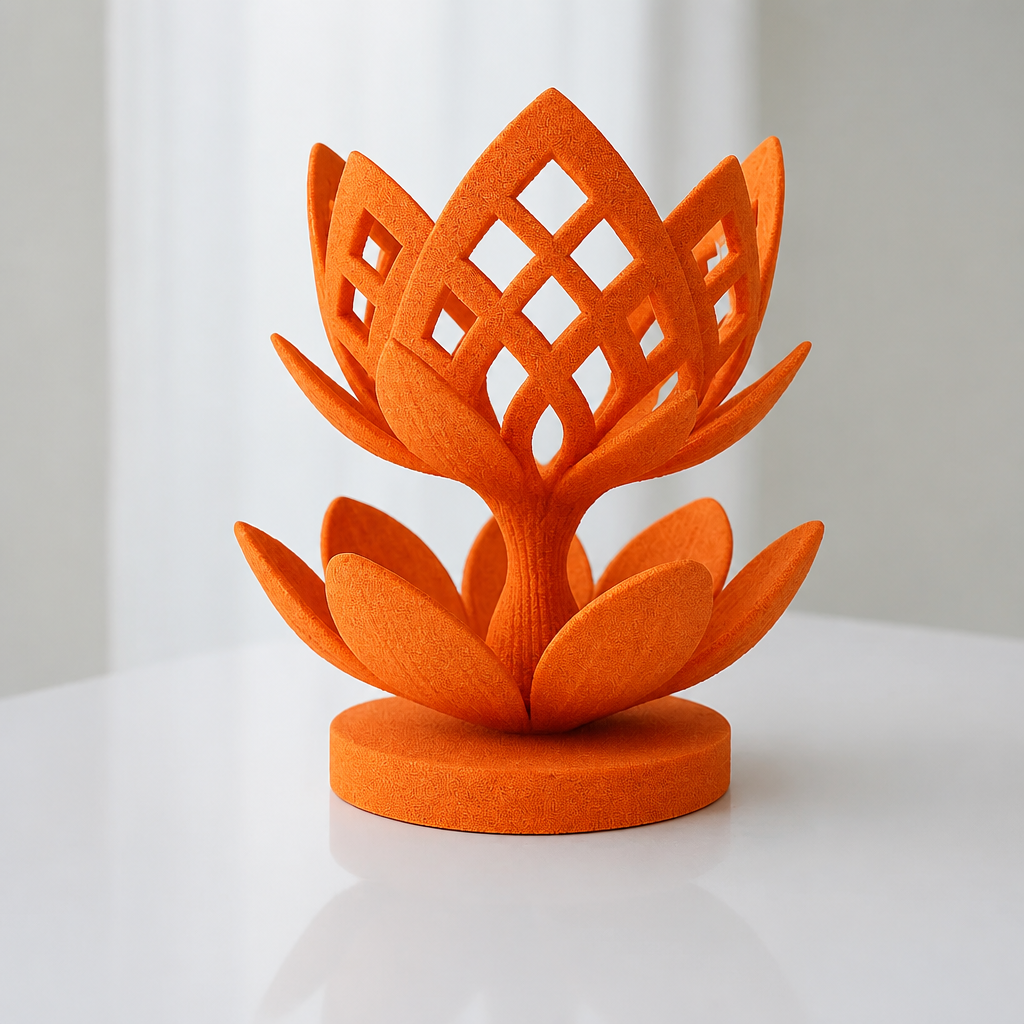 Lotus Çiçeği Mumluk – 3D Baskı Dekoratif Tealight Mumluk-Turuncu