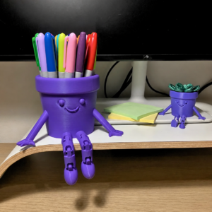 Hareketli Gülen Kalemlik – 3D Baskı Eklemli Masaüstü Organizer - Mor