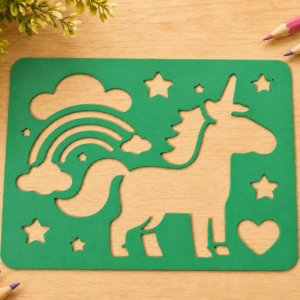 Unicorn ve Gökkuşağı Çizim Şablonu – 3D Baskı Desen Kalıbı - Yeşil
