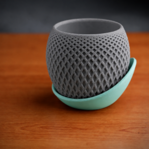 Küre Saksı – 3D Baskı Kafes Dokulu İki Parçalı Dekoratif Saksı - Gri-Mint