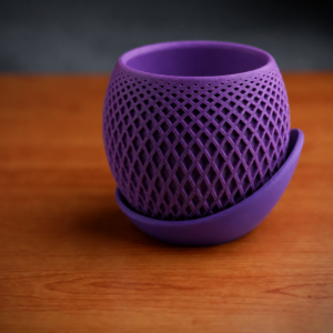 Küre Saksı – 3D Baskı Kafes Dokulu İki Parçalı Dekoratif Saksı - Mor-Mor