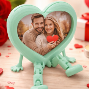 Aşk Kalpli Fotoğraf Çerçevesi – 3D Baskı Hareketli Bacaklı Masaüstü Çerçeve-Mint