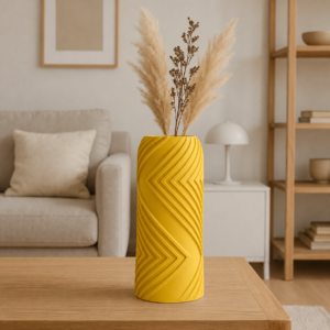 Vector Vazo – 3D Baskı Geometrik Çizgili Dekoratif Vazo-Sarı