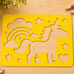 Unicorn ve Gökkuşağı Çizim Şablonu – 3D Baskı Desen Kalıbı - Sarı