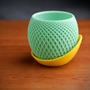 Küre Saksı – 3D Baskı Kafes Dokulu İki Parçalı Dekoratif Saksı - Mint-Sarı