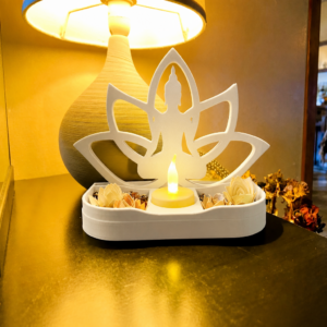 Lotus Buda Mumluk – 3D Baskı Dekoratif Tealight Mumluk-Beyaz
