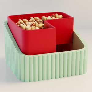 Fıstık Kasesi – 3D Baskı Çift Hazneli Kabuk Ayırıcı Sunum Kasesi - Mint Kırmızı