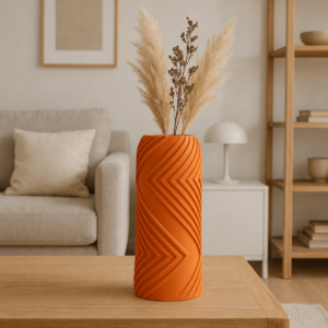 Vector Vazo – 3D Baskı Geometrik Çizgili Dekoratif Vazo-Turuncu