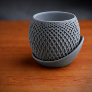 Küre Saksı – 3D Baskı Kafes Dokulu İki Parçalı Dekoratif Saksı - Gri-Gri