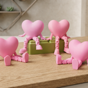 Hareketli Kalp Figürü – 3D Baskı Eklemli Dekoratif Oyuncak (1 Adet)-Pembe