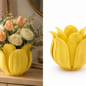 Lotus Yapraklı Vazo – 3D Baskı Dekoratif Çiçeklik-Sarı
