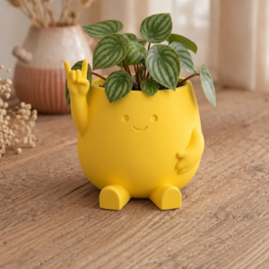 Smiley Face Planter – 3D Baskı Gülümseyen Karakterli Saksı-Sarı