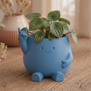 Smiley Face Planter – 3D Baskı Gülümseyen Karakterli Saksı-Mavi