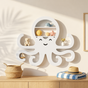 Ahtapot Duvar Rafı – 3D Baskı Dekoratif Mini Raf-Beyaz