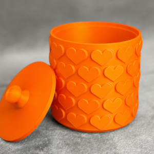 Kalp Desenli Kapaklı Saklama Kutusu – 3D Baskı İki Renkli Organizer - Turuncu