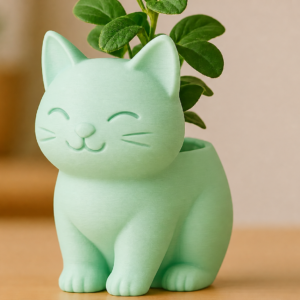 Sevimli Kedi Saksı – 3D Baskı Figürlü Sukulent Saksısı-Mint
