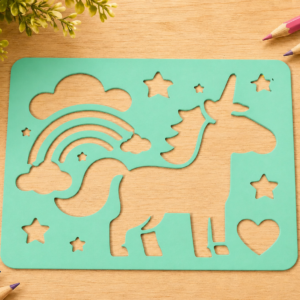 Unicorn ve Gökkuşağı Çizim Şablonu – 3D Baskı Desen Kalıbı - Mint
