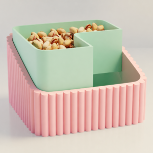 Fıstık Kasesi – 3D Baskı Çift Hazneli Kabuk Ayırıcı Sunum Kasesi - Pembe Mint