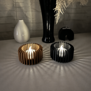 Modern Çizgili Mumluk – 3D Baskı Tealight Mumluk (1 Adet)-Kahverengi