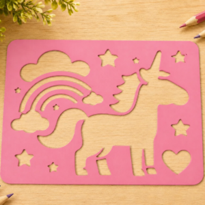Unicorn ve Gökkuşağı Çizim Şablonu – 3D Baskı Desen Kalıbı - Pembe
