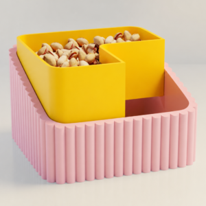 Fıstık Kasesi – 3D Baskı Çift Hazneli Kabuk Ayırıcı Sunum Kasesi - Pembe Sarı